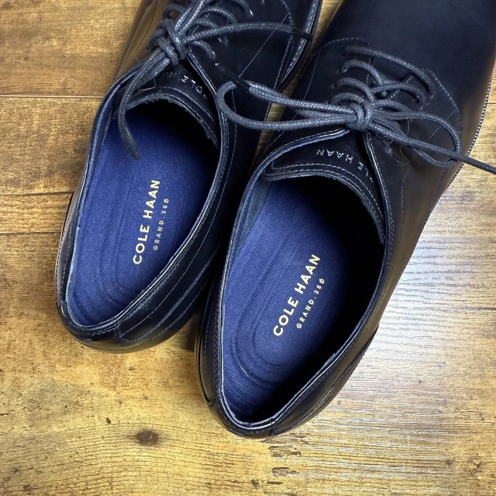 Cole Haan Grand 360 C30582 Black Leather Plain Toe Derby Shoes Mens 10M